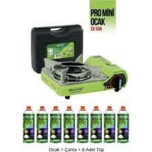 Özbience Mini Portatif Kamp Ocağı Seti, Çantalı, Gaz Stop Güvenliği, 8 Adet 227G