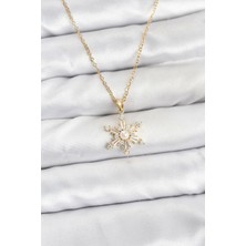 Pazarcan 316L Çelik Zincir Gold Renk Kar Tanesi Model Zirkon Taşlı Kadın Kolye - TJ-BKO10865