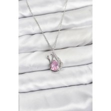 Pazarcan 316L Çelik Zincir Gümüş Renk Pembe Kuğu Model Zirkon Taşlı Kadın Kolye - TJ-BKO10866