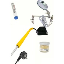 Profesyonel 30W Topraklı Havya Kalem Seti + Büyüteçli Stand + Lehim Pastası ve Teli