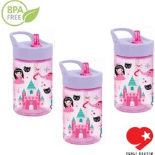 Özbience 3'lü Desenli Katlanabilir Pipetli Akıtmaz Suluk ve Matara Seti