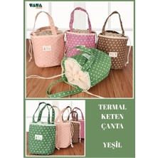 Özbience Yeşil Keten Puantiyeli Termal Yemek Çantası - Ofis ve Okul Için El Çantası