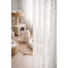 The Rose Beyaz Püsküllü Sık Pileli Tül Perde