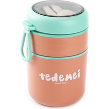 Özbience 2 Katlı Paslanmaz Çelik ve Renkli Plastik Yemek Kabı 710ML