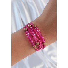Getittir Pembe Renk Zirkon Taşlı Ipli Çoklu Bileklik - Lisinya