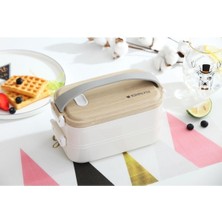 Özbience Çift Kat Çelik Sefer Tası, Ahşap Kapaklı, Ofis ve Okul Için Yenilik