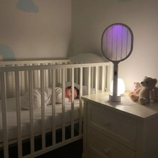 Hsc Bilişim USB Şarjlı Standlı Şarj Göstergeli Uv Işıklı Beyaz Sinek Öldürme Raketi