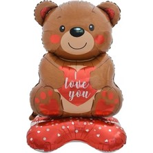 Parti Sürprizi Ayaklı I Love You Ayıcık Şekilli Folyo Balon 1 Adet