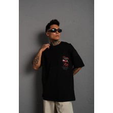 Pazarcan Erkek Sırt Baskılı A Kalite Oversize T-Shirt - Siyah