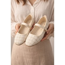 Moda Ayra Tüvit Kumaş Tokalı Kadın Rahat Babet Düz Taban Klasik Ayakkabı