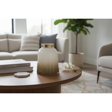 Bosso Model 2011 Beyaz Kahverengi Dekoratif Cam Vazo 15X18 cm Modern Renkli Tasarım Salon Ofis Ev Dekoru Çiçekçilik Obje Sunumu