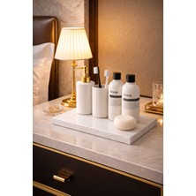 Beyaz Mermer Banyo Düzenleyici ve Sunum Tepsisi - Dekoratif Tezgah Üstü Organizer 15X30 cm