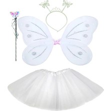 Getittir Beyaz Kelebek Kostümü - Beyaz Kelebek Kostüm Aksesuar Seti 4 Parça - Lisinya