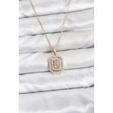 Pazarcan 316L Çelik Zincir Gold Renk Plaka Model Zirkon Taşlı Kadın Kolye - TJ-BKO10858