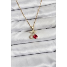 Pazarcan 316L Çelik Zincir Gold Renk Kiraz Model Zirkon Taşlı Kadın Kolye - TJ-BKO10854