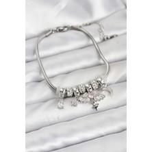 Getittir Pirinç Gümüş Renk Kanatlı Charmlı Kadın Bileklik - Lisinya