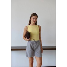 Wovna Müslin Kumaş Şort Bağcıklı Gri Pt