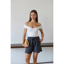 Wovna Müslin Kumaş Şort Bağcıklı Antrasit Pt