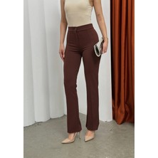 Wovna Düğmeli Palazzo Pantolon Kahve P170091