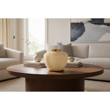 Bosso Model 3012 Krem Dekoratif Cam Vazo 33X28 cm Modern Renkli Tasarım Salon Ofis Ev Dekoru Çiçekçilik Obje Sunumu