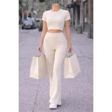 Belpa Kadın Ispanyol Paça Fitilli Yüksek Bel Toparlayıcı Tayt Curve Büyük Beden