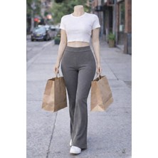 Belpa Kadın Ispanyol Paça Fitilli Yüksek Bel Toparlayıcı Tayt Curve Büyük Beden