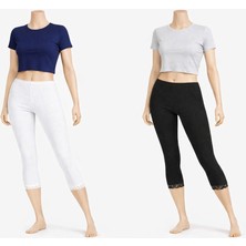 Belpa Diz Altı Dantell Pamuklu Tayt,penye Tayt, Kapri Tayt %100 Pamuklu Büyük Beden Tayt Ikili Paket