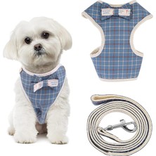 Shop A Way Köpek Koşum Takımı ve Tasması, Küçük Köpekler Için Yumuşak Fileli Koşum Takımı, Ekose Desenli Yavru