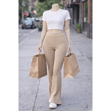 Belpa Kadın Ispanyol Paça Fitilli Yüksek Bel Toparlayıcı Tayt Curve Büyük Beden