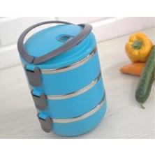 Özbience 3 Katlı Vakumlu Yemek Termosu Seti, Mavi, Hafif ve Pratik Sefer Tası