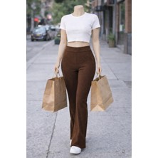 Belpa Kadın Ispanyol Paça Fitilli Yüksek Bel Toparlayıcı Tayt Curve Büyük Beden