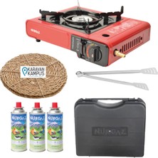 Özbience Portatif Kamp Ocağı Seti, Çanta, 3 Kartuş, Hasır Nihale ve Izgara Maşası