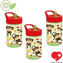 Özbience 3'lü Desenli Katlanabilir Pipetli Akıtmaz Suluk ve Matara Seti