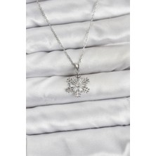 Pazarcan 316L Çelik Zincir Gümüş Renk Kar Tanesi Model Zirkon Taşlı Kadın Kolye - TJ-BKO10830