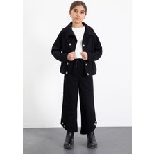 Cansın Mini Siyah Çift Düğme Detay Gömlekli Pantolonlu Kız Çocuk Gabardin Takım 23539