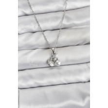 Pazarcan 316L Çelik Zincir Gümüş Renk Deniz Kabuğu ve Deniz Yıldızı Model Zirkon Taşlı Kadın Kolye - Tj-Bko1