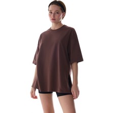 Penti Kahverengi Oversize Bisiklet Yaka PamukluTişört