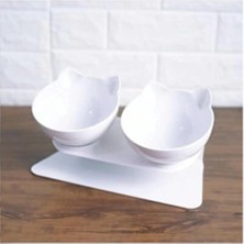 Hepta Collection Standlı Kedi Kafalı Mama Kabı 2 Li Beyaz