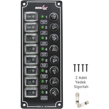 Goldsea Marine Sealux Tekne Switch Panel 8 Anahtarlı Dikey 12-24v Sigorta Paneli 80 X 215 mm