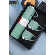 Hepta Collection Paslanmaz Çelik Termos 3 Bardaklı Termos Seti Özel Kutulu Vakumlu Termos Set Çok Renkli Yeşil