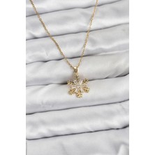 Pazarcan 316L Çelik Zincir Gold Renk Kar Tanesi Model Zirkon Taşlı Kadın Kolye - TJ-BKO10831