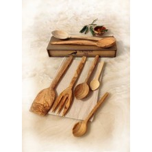 Özbience El Yapımı 7 Parça Zeytin ve Şimşir Ağacı Ahşap Kaşık Çatal Seti