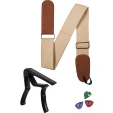 Hepta Collection HG22C Krem Renk Gitar Omuz Askısı Metal Siyah Capo Pena Paketi