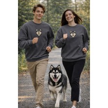 Muhtar Store Siberian Husky Köpek Desenli Sevgili Sweatshirt – Unisex Çift Kombini