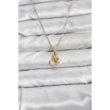 Pazarcan 316L Çelik Zincir Gold Renk Deniz Kabuğu ve Deniz Yıldızı Model Zirkon Taşlı Kadın Kolye - TJ-BKO10