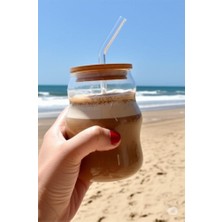 Hepta Collection Paçi Bambu Kapaklı Cam Pipetli 450 ml Borosilikat Bardak