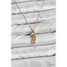 Pazarcan 316L Çelik Zincir Gold Renk Deniz Anası Model Zirkon Taşlı Kadın Kolye - TJ-BKO10842