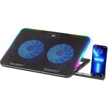 Hepta Collection Mila Serisi M2 R-Type Rgb Işıklı, 2 Büyük Fan, Telefon Standı,2 USB Notebook Soğutucu Stand