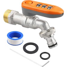 Ett SN-29268 3 Haneli Şifreli Kilitli Bahçe Musluğu 1/2" Dış Mekan Su Vanası Hortum Bağlantı Seti