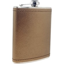 Özbience Çelik ve Bakır Renkli Deri Kaplı 8 Oz 240 ml Şişe, Şık ve Dayanıklı Tasarım